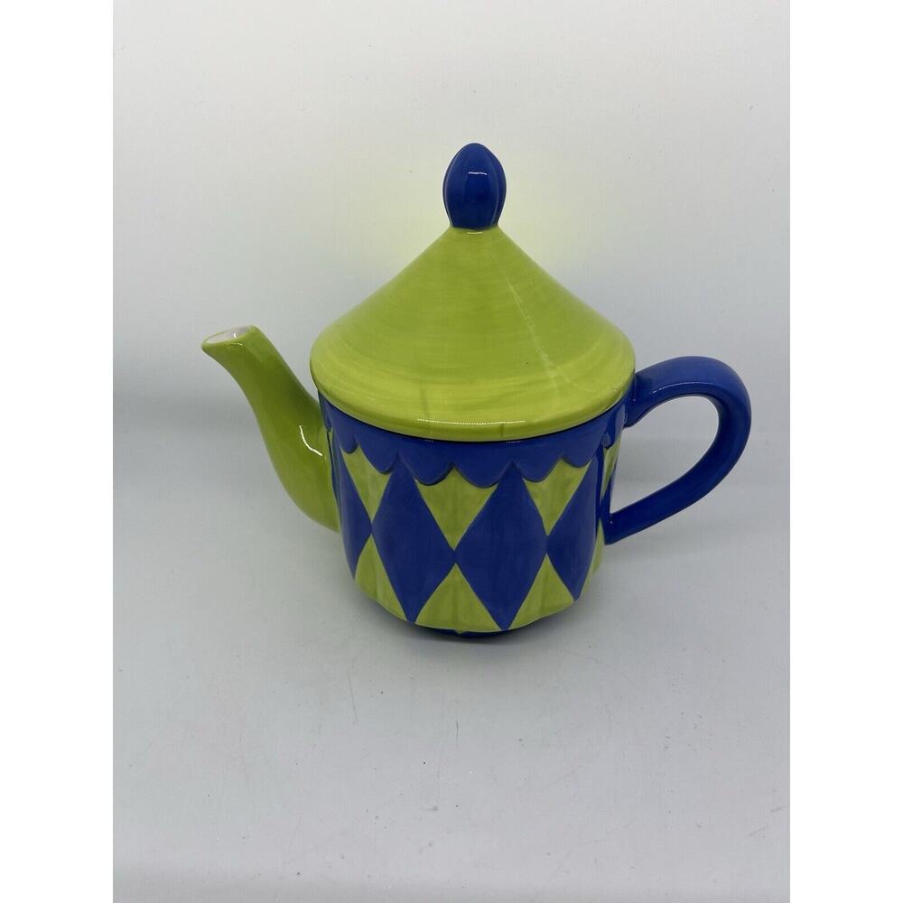 Vintage Chaleur Porcelain Green Blue Striped Tea Pot Sillyware by Delia Heling